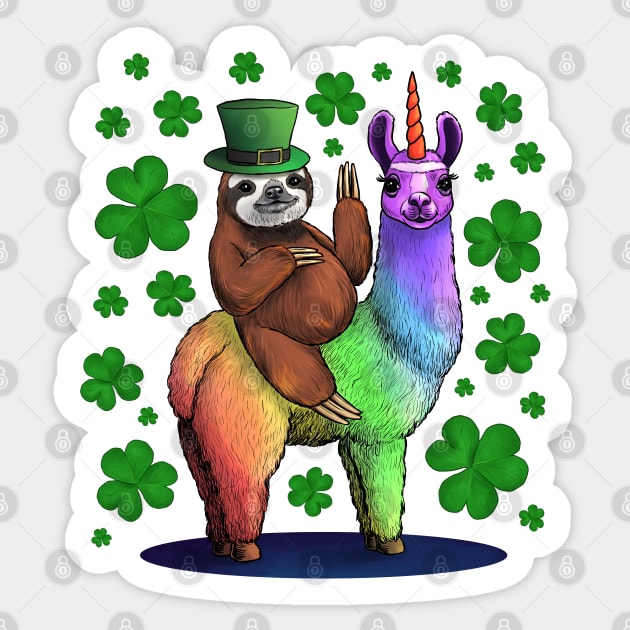 Leprechaun Sloth Riding Llama Unicorn St Patricks Day Sticker by Jay Diloy